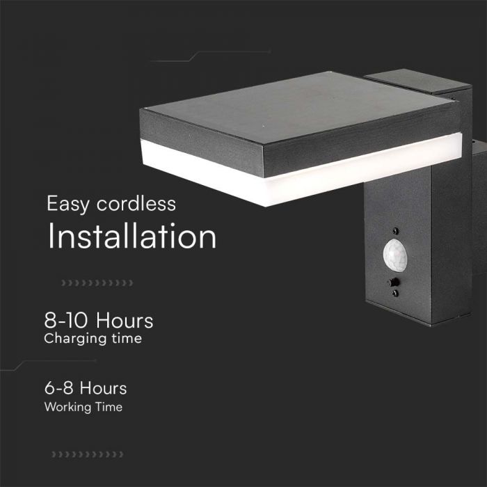 5.5W(220Lm) LED solārais sienas un fasādes gaismeklis ar PIR sensoru, IP54, silti balta gaisma 3000K