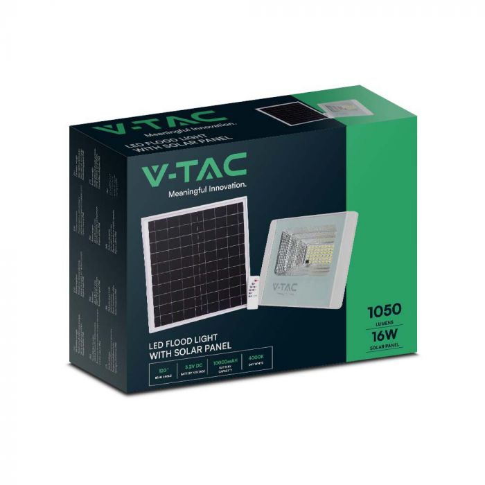 16W(1050Lm) LED floodlight with solar cell, V-TAC, IP65, white, cold white 6400K