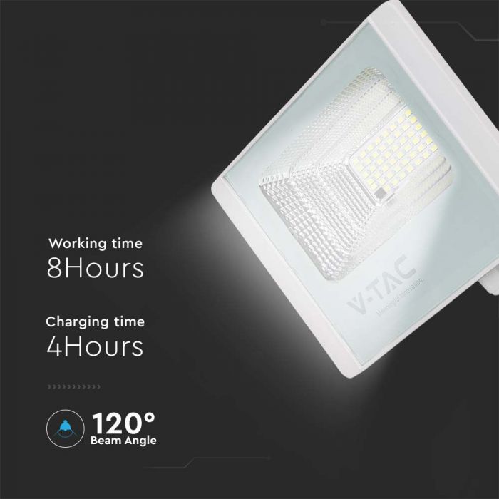 16W(1050Lm) LED prožektors ar saules bateriju, V-TAC, IP65, balts, auksti balta gaisma 6400K