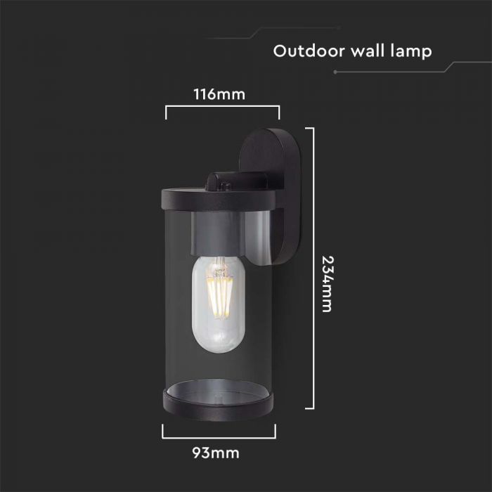 V-TAC Facade lampram med 1xE27 LED-lampa (glödlampa ingår ej), svart, IP44