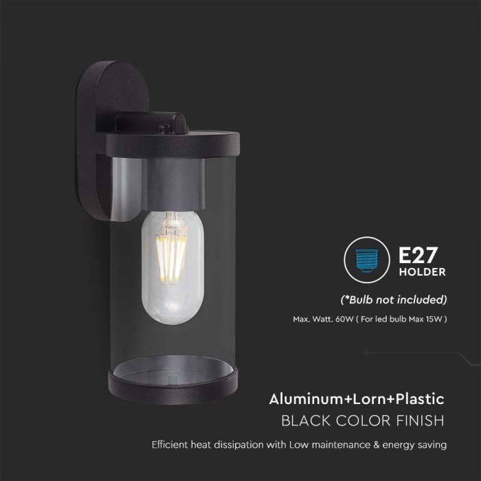 V-TAC Facade lampram med 1xE27 LED-lampa (glödlampa ingår ej), svart, IP44