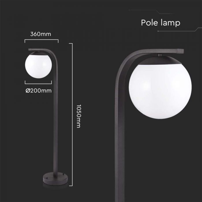 V-TAC surface-mounted luminaire 1xE27 LED bulb (bulb not included), matt black, IP44