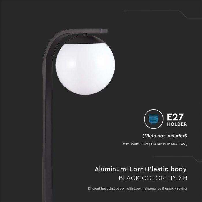 V-TAC surface-mounted luminaire 1xE27 LED bulb (bulb not included), matt black, IP44