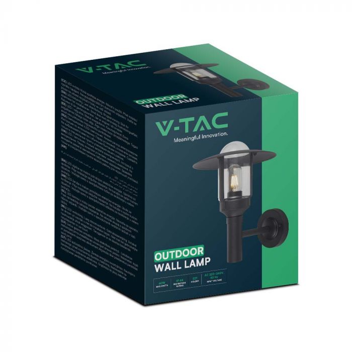 V-TAC Fassaadilambi raam 1xE27 LED-pirniga (pirn ei kuulu komplekti), must, anduriga ühilduv, IP44