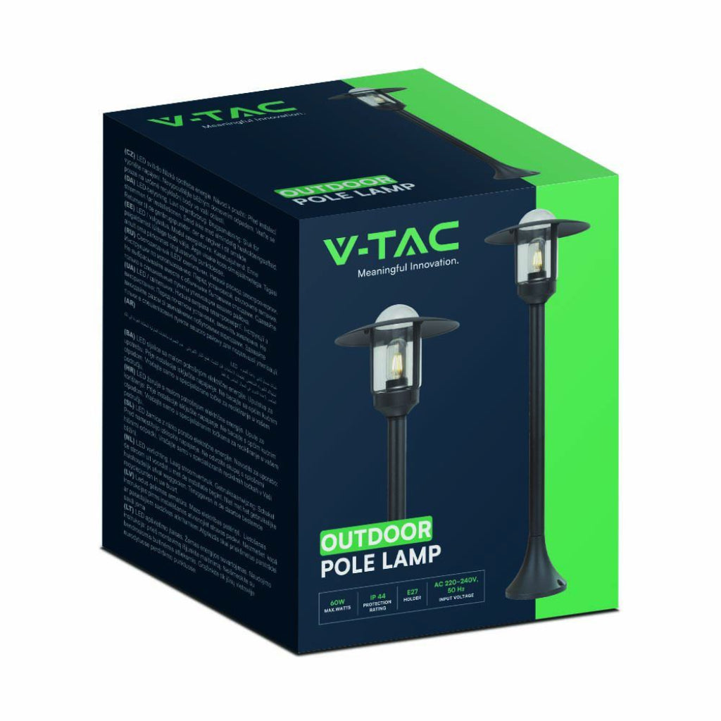 V-TAC Trädgårdslykta/lampram med 1xE27 LED-lampa (glödlampa ingår ej), vertikal, svart, IP44