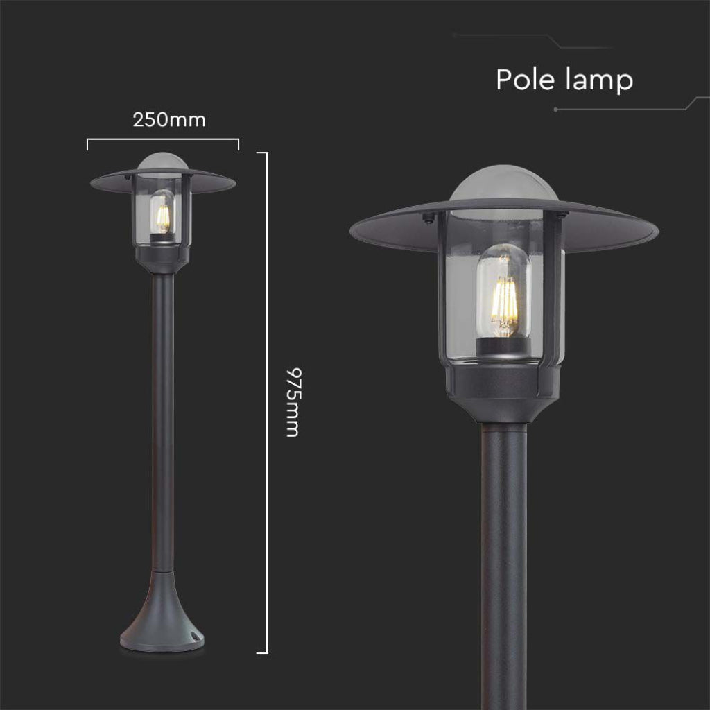 V-TAC Trädgårdslykta/lampram med 1xE27 LED-lampa (glödlampa ingår ej), vertikal, svart, IP44