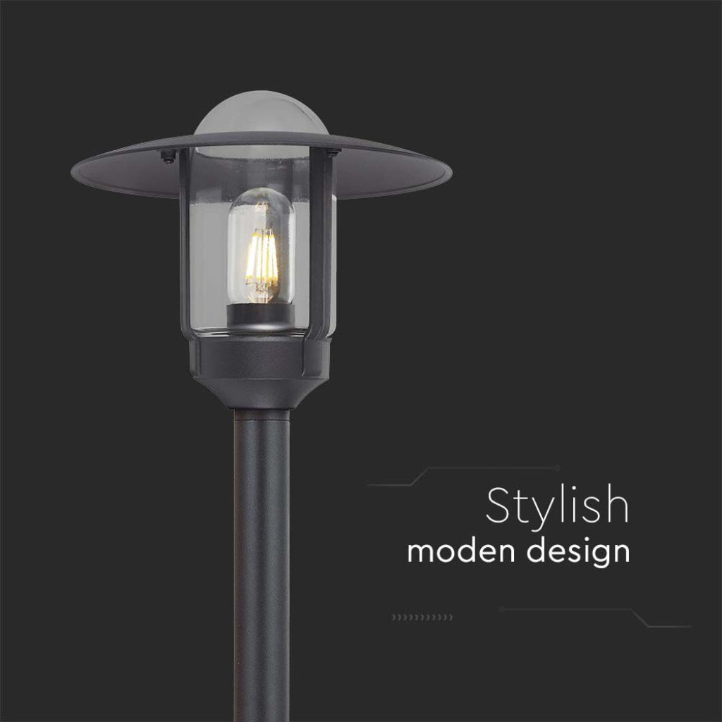 V-TAC Trädgårdslykta/lampram med 1xE27 LED-lampa (glödlampa ingår ej), vertikal, svart, IP44