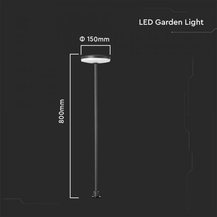 Подземный светодиодный светильник 12W(1265Lm), V-TAC, IP65, антрацит, D150*H800, нейтральный белый свет 4000K