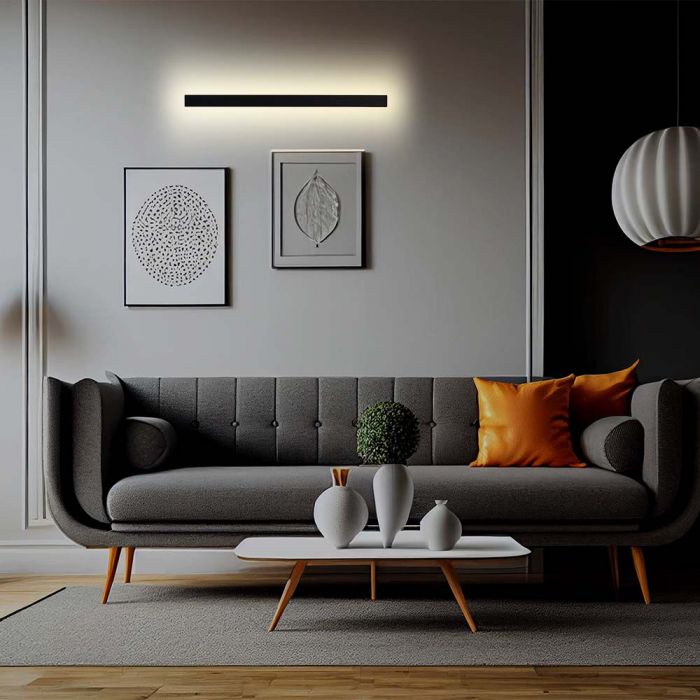 23W(2875Lm) LED lineārs  fasādes gaismeklis ar iebūvētu LED, V-TC, IP65, 1410*60*50mm, antracīta, silti balta gaisma 3000K