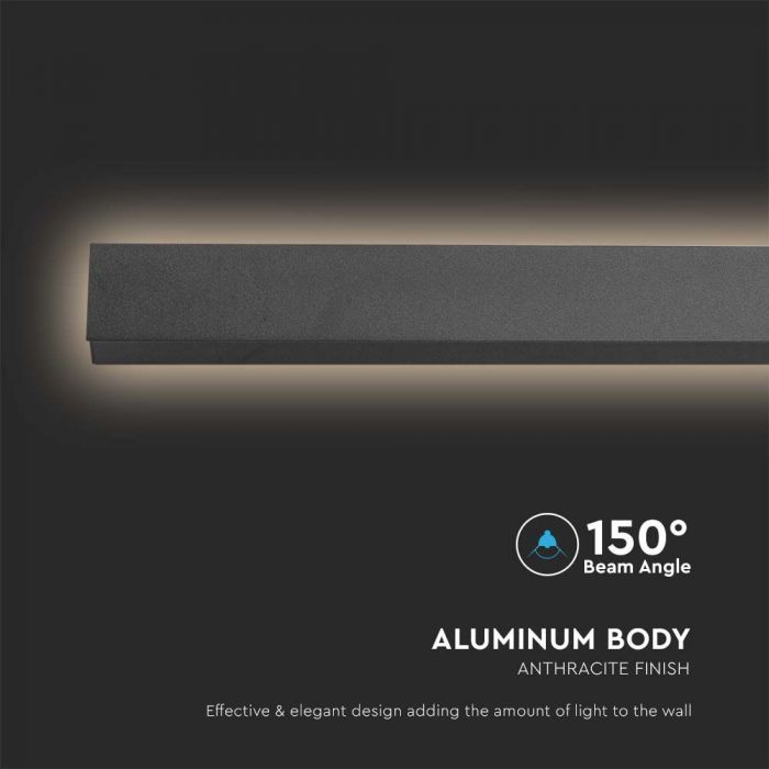 23W(2875Lm) LED lineārs  fasādes gaismeklis ar iebūvētu LED, V-TC, IP65, 1410*60*50mm, antracīta, silti balta gaisma 3000K