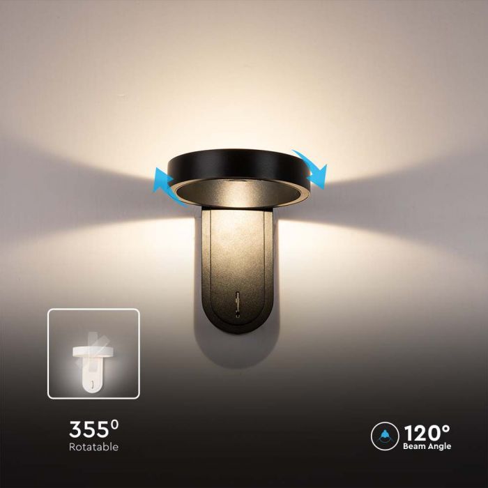5W(600Lm) LED fasādes gaismeklis ar iebūvētu LED, V-TAC, IP65, melns, 3000+4000K