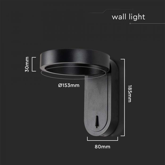 5W(600Lm) LED fasādes gaismeklis ar iebūvētu LED, V-TAC, IP65, melns, 3000+4000K