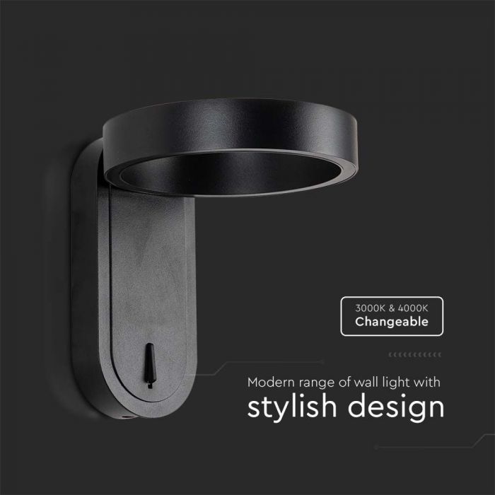 5W(600Lm) LED-frontarmatur med integrerad LED, V-TAC, IP65, svart, 3000+4000K