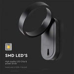 5W(600Lm) LED fasādes gaismeklis ar iebūvētu LED, V-TAC, IP65, melns, 3000+4000K