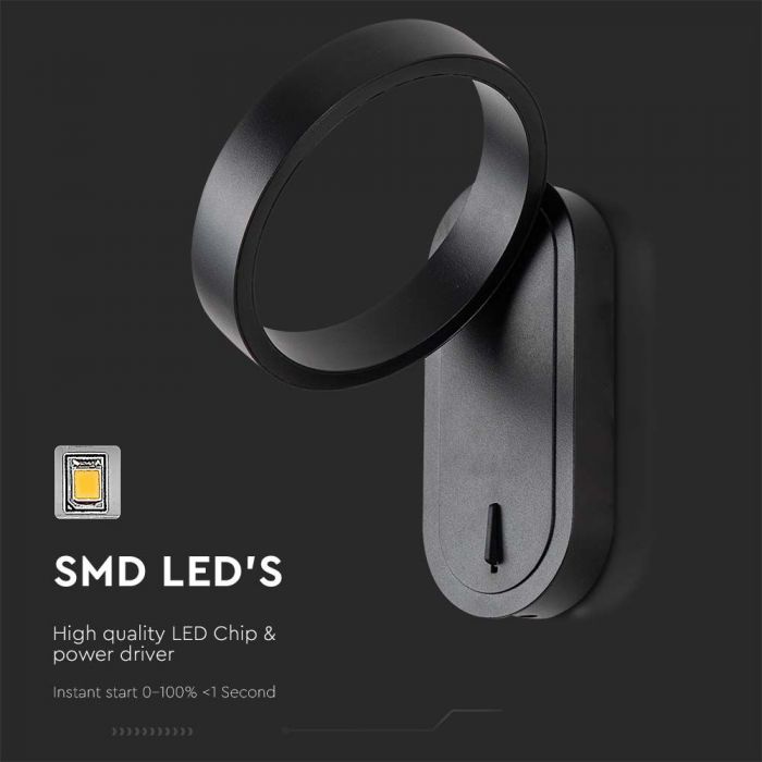 5W(600Lm) LED fasādes gaismeklis ar iebūvētu LED, V-TAC, IP65, melns, 3000+4000K