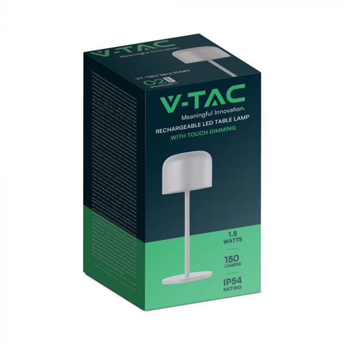 1.5W(150Lm) LED table lamp, V-TAC, IP54, DC:5V, 1A-2A 2000mAh, white, 2700K+5700K,