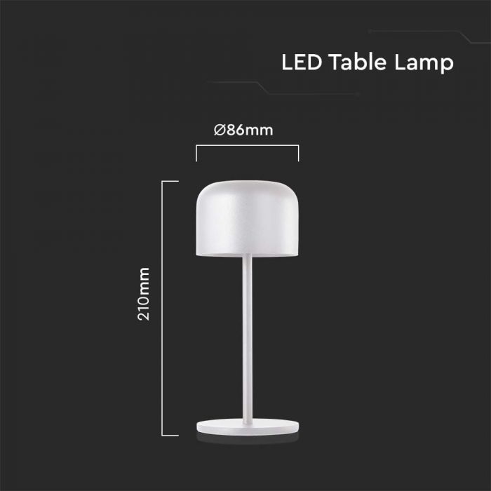 Настольная светодиодная лампа 1.5W(150Lm), V-TAC, IP54, DC:5V, 1A-2A 2000mAh, белый, 2700K+5700K,