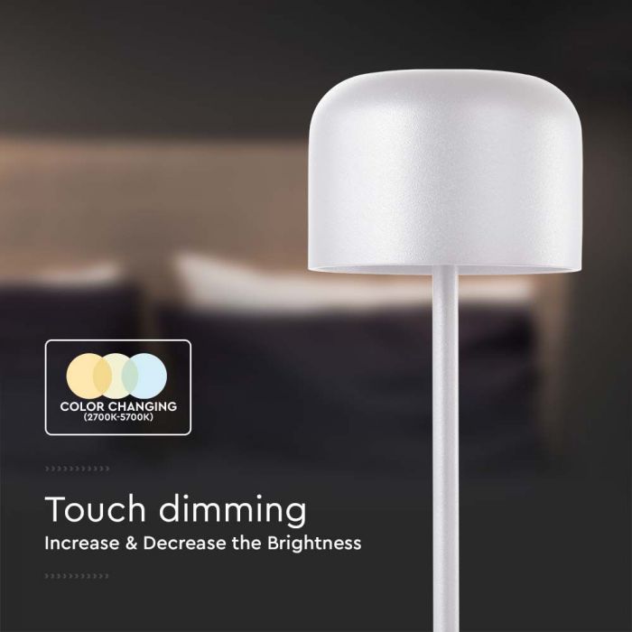 1.5W(150Lm) LED table lamp, V-TAC, IP54, DC:5V, 1A-2A 2000mAh, white, 2700K+5700K,