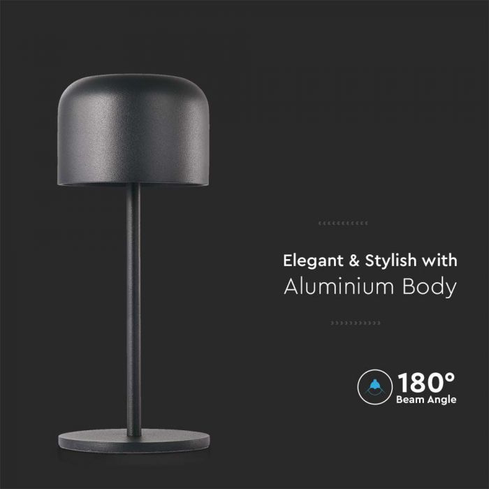 1.5W(150Lm) table lamp with built-in LED, V-TAC, IP54, 2000mAh Lithium battery, DC:5V, 1A-2A,, black, 2700K+5700K,