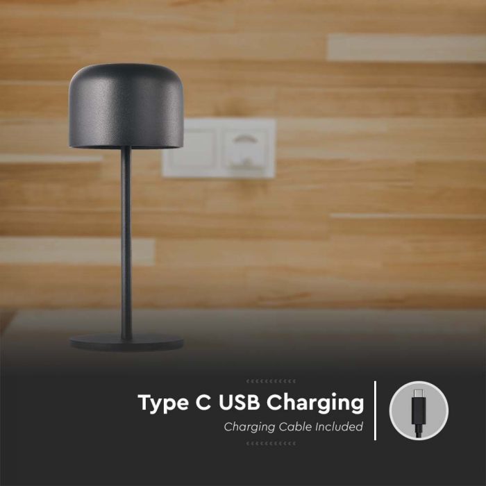 1.5W(150Lm) table lamp with built-in LED, V-TAC, IP54, 2000mAh Lithium battery, DC:5V, 1A-2A,, black, 2700K+5700K,