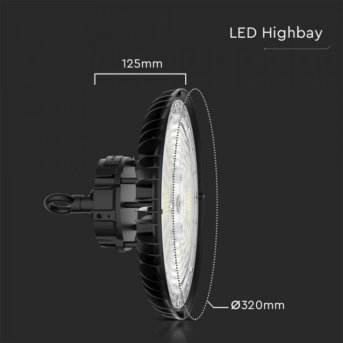 200W(27000Lm) 160Lm)W LED UFO noliktavas gaismeklis 3IN1, IP65, IK08, melns, garantija 5 gadi, D(2021)