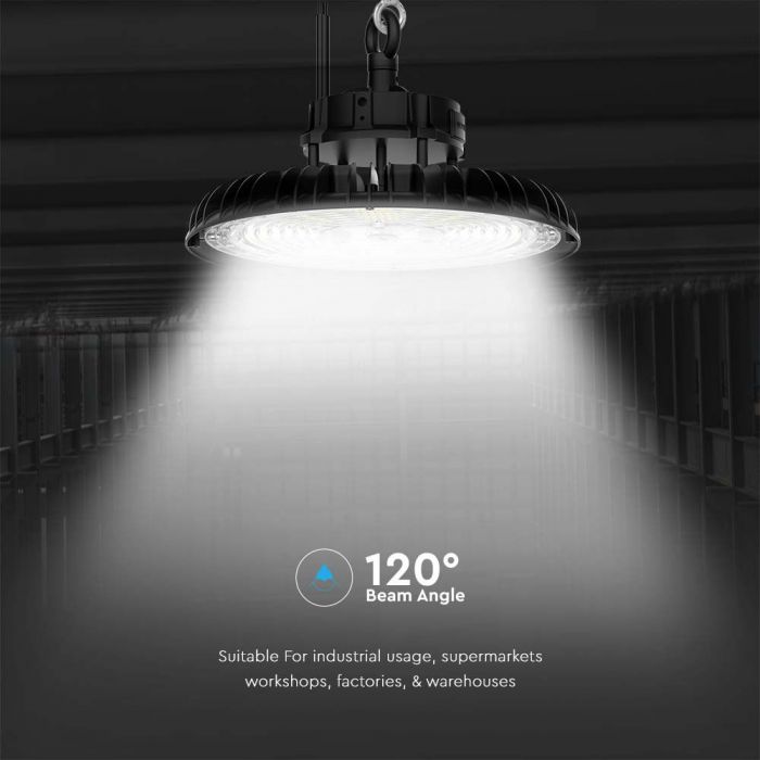 200W(27000Lm) 160Lm)W LED UFO noliktavas gaismeklis 3IN1, IP65, IK08, melns, garantija 5 gadi, D(2021)