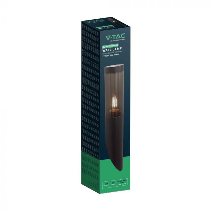 Fasādes lampas karkass ar 1xE27 LED spuldzi (spuldze nav iekļauta), gaisma vērsta uz augšu, melns, IP44
