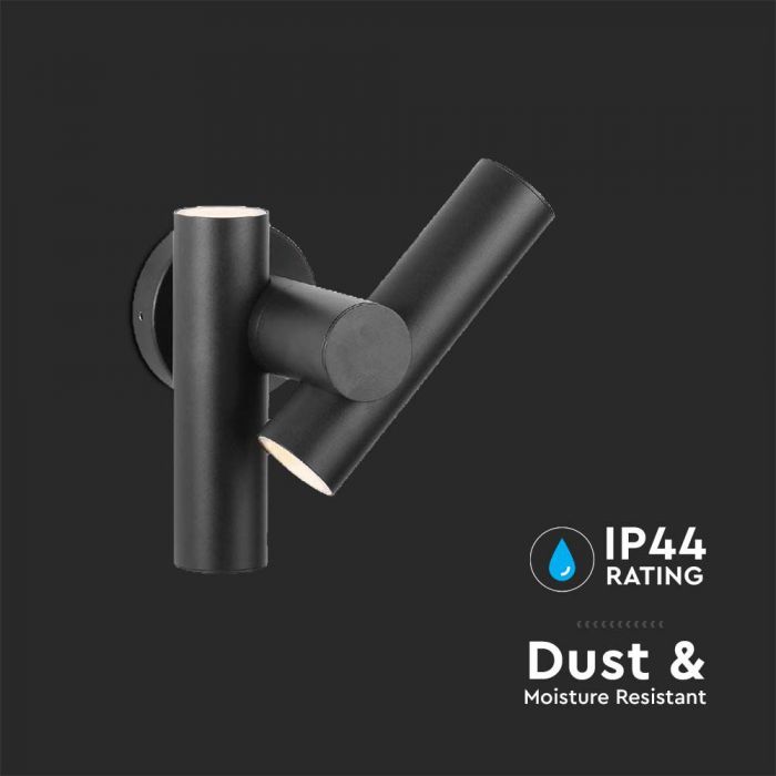 6W(620Lm) LED divvirzienu fasādes/sienas gaismeklis, V-TAC, IP44, melns, silti balta gaisma 3000K
