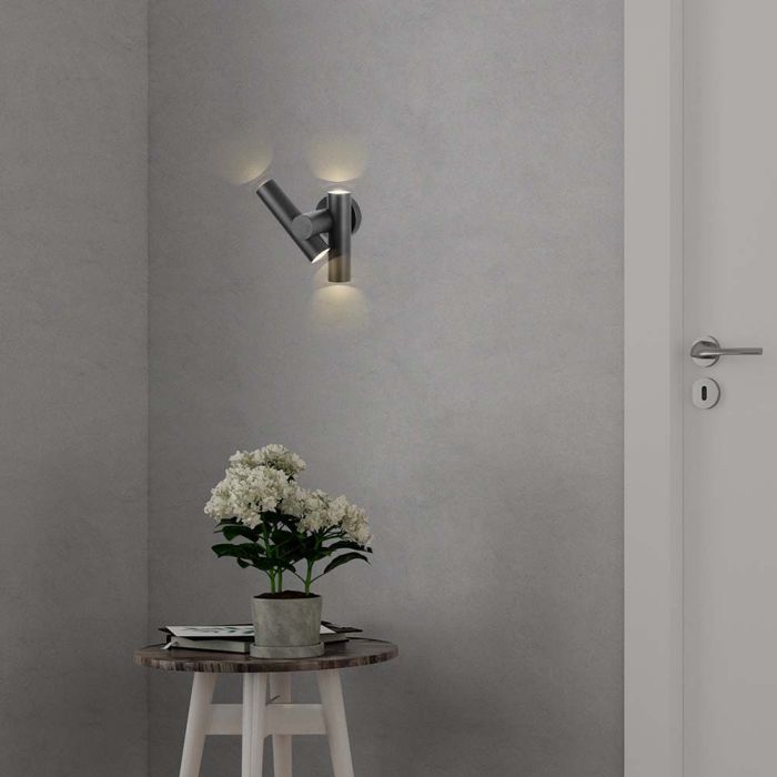 6W(620Lm) LED divvirzienu fasādes/sienas gaismeklis, V-TAC, IP44, melns, neitrāli balta gaisma 4000K