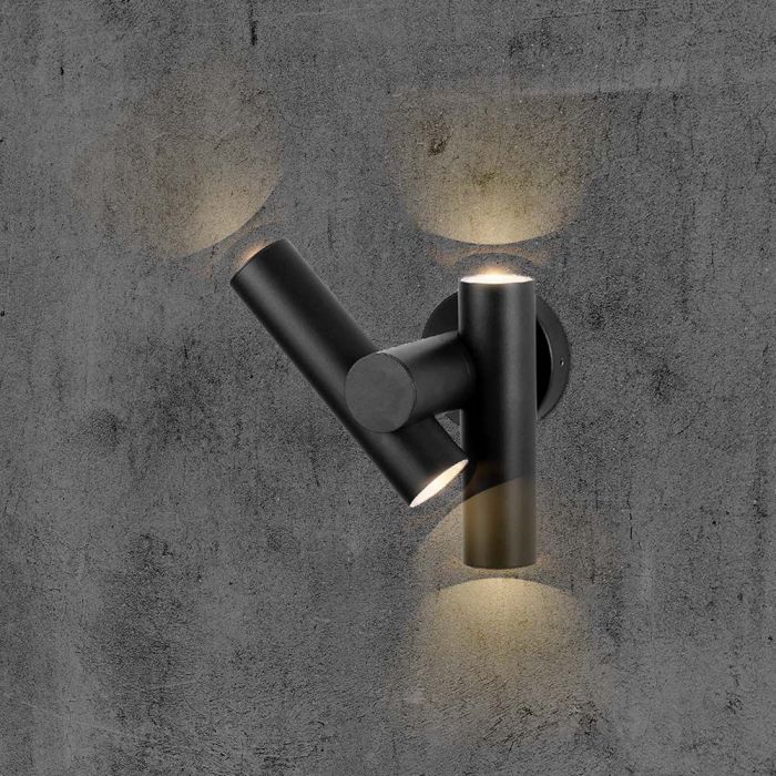 6W(620Lm) LED divvirzienu fasādes/sienas gaismeklis, V-TAC, IP44, melns, neitrāli balta gaisma 4000K