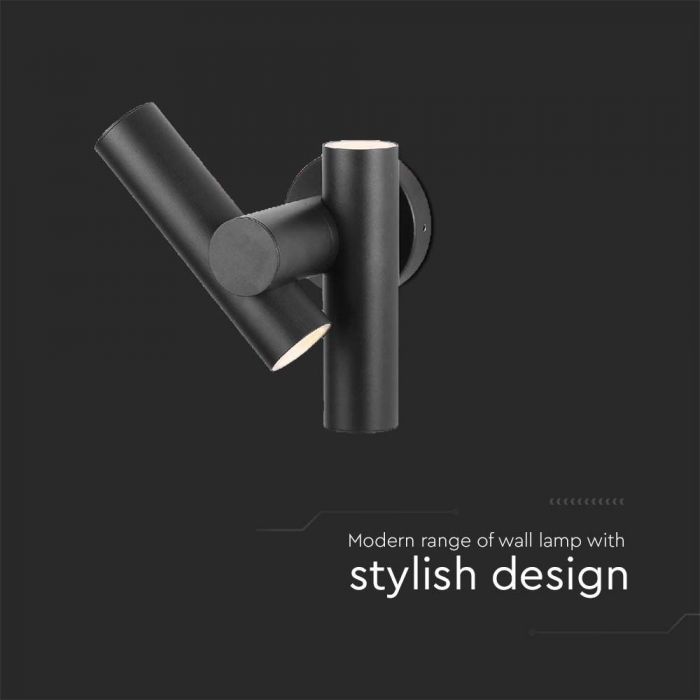 6W(620Lm) LED divvirzienu fasādes/sienas gaismeklis, V-TAC, IP44, melns, silti balta gaisma 3000K