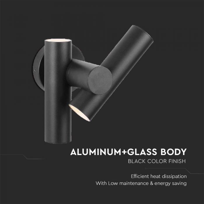 6W(620Lm) LED divvirzienu fasādes/sienas gaismeklis, V-TAC, IP44, melns, neitrāli balta gaisma 4000K