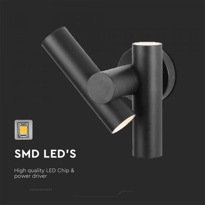 6W(620Lm) LED divvirzienu fasādes/sienas gaismeklis, V-TAC, IP44, melns, neitrāli balta gaisma 4000K