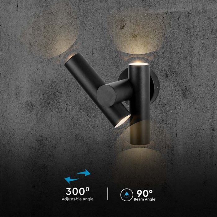 6W(620Lm) LED divvirzienu fasādes/sienas gaismeklis, V-TAC, IP44, melns, neitrāli balta gaisma 4000K
