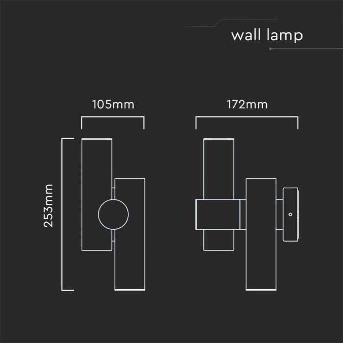 6W(620Lm) LED divvirzienu fasādes/sienas gaismeklis, V-TAC, IP44, balts, neitrāli balta gaisma 4000K