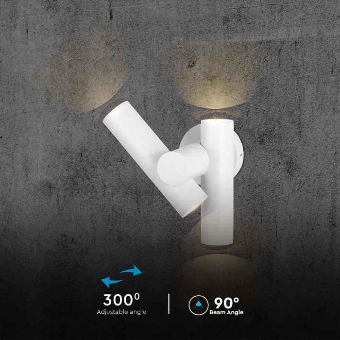 6W(620Lm) LED divvirzienu fasādes/sienas gaismeklis, V-TAC, IP44, balts, neitrāli balta gaisma 4000K