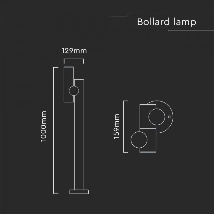 4W(390Lm) LED uz virsmas montējama dārza lampa, V-TAC, IP44, melns, silti balta gaisma 3000K