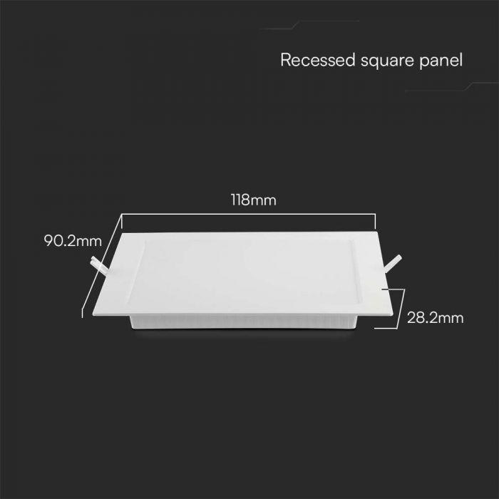 3W(330Lm) LED süvistatav paneel, V-TAC, IP20, kandiline, valge, 90x90x28,2mm, süvistatav. 70mm, neutraalne valge valgus 4000K