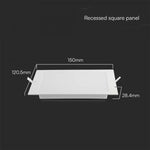 6W(660Lm) LED Panelis iebūvējams kvadrāta, V-TAC, IP20, balts, 120x120x28,4mm, iebūv.izm 92mm, silti balta gaisma 3000K