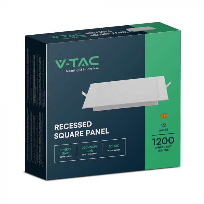 12W(1200Lm) LED panel, recessed, square, V-TAC, IP20, 170x170x28,4mm, recessed. 130mm, neutral white light 4000K