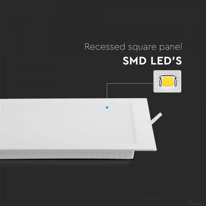 12W(1200Lm) LED panel, V-TAC, IP20, recessed, square, cool white light 6500K SQ, power supply included