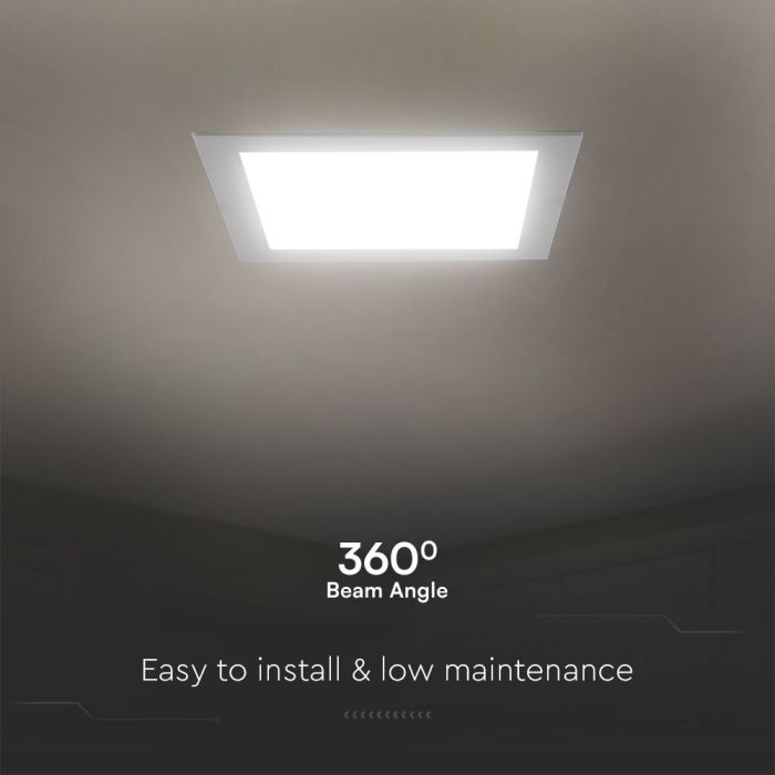 12W(1200Lm) LED paneel süvistatav, kandiline, valge, V-TAC SAMSUNG, IP20, 5 aasta garantii, soe valge valgus 3000K