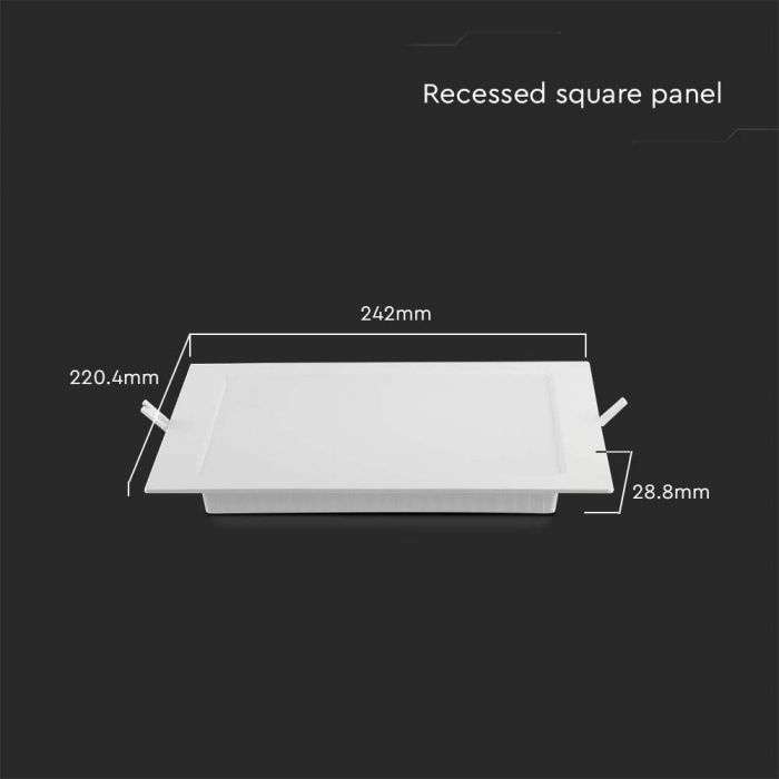 AKCIJA_18W(1850Lm) LED Panelis iebūvējams kvadrāta, V-TAC, IP20, silti balta gaisma 3000K, komplektā barošanas bloks