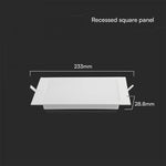 18W(1850Lm) LED panelis iebūvējams, kvadrāta, balts, V-TAC SAMSUNG, IP20, garantija 5 gadi, silti balta gaisma 3000K