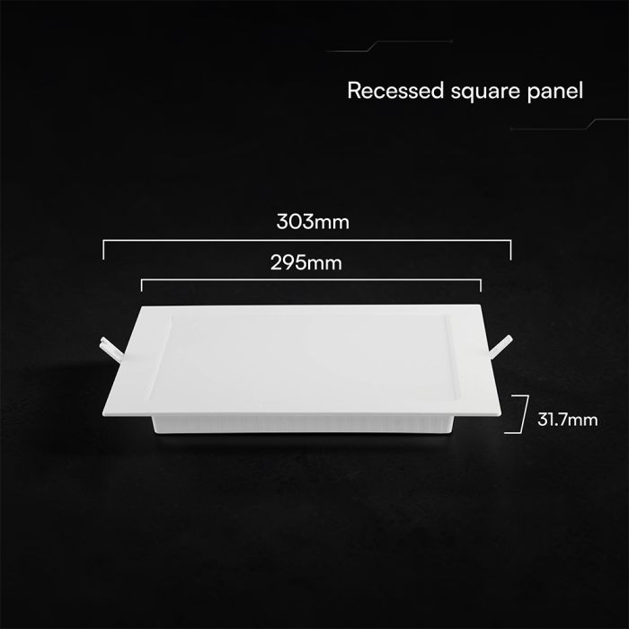 24W(2640Lm) LED CREE panelis, balts, kvadrāts, 293x293x28,8mm, iebūv. izm 242mm, IP20, V-TAC, iebūvējams, 3IN1