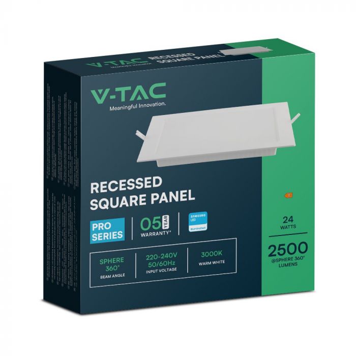 24W(2640Lm) LED paneel süvistatav ruut, IP20, V-TAC SAMSUNG, valge, neutraalne valge valgus 4000K