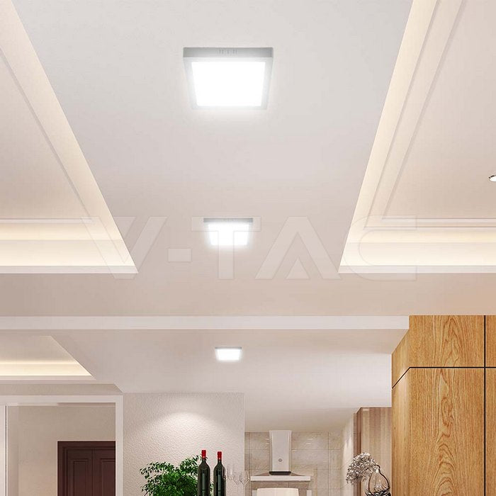 6W(630Lm) LED kvadrātveida virsapmetuma panelis, V-TAC VT-60006CCT, CREE SMD, 105Lm/W, IP20, balts, 120,8x120,8x30,7mm, 120°, 6 gadu garantija, 3in1 gaisma 3000K/4000K/6500K