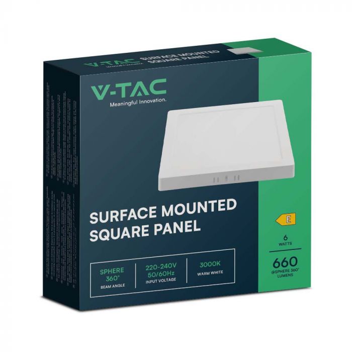 6W (660Lm) LED-paneel, IP20, V-TAC, valge, 6500K
