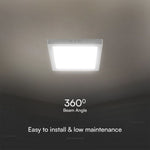 18W(1850Lm) LED-kupolarmatur, V-TAC SAMSUNG, IP20, fyrkantig, vit, varmvitt ljus 3000K