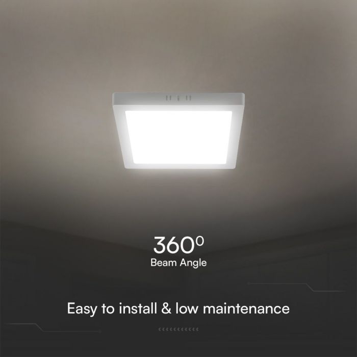 18W(1850Lm) LED-kupolarmatur, V-TAC SAMSUNG, IP20, fyrkantig, vit, varmvitt ljus 3000K